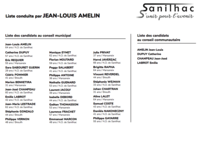 Bulletin de vote - Campagne électorale Sanilhac 2020 Jean-Louis Amelin - Adékoi communication Dordogne