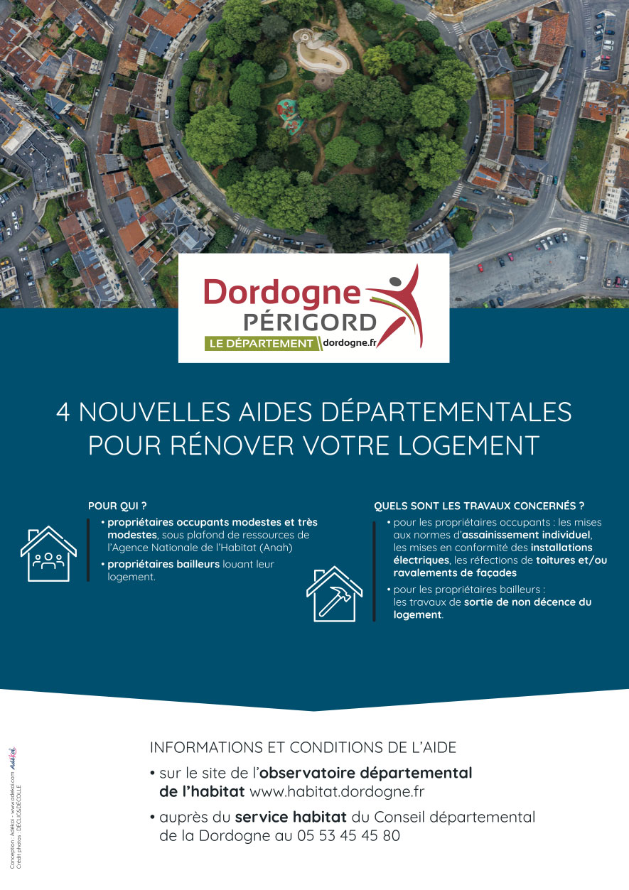 Stand parapluie et affiche conseil départemental Dordogne Service habitat - Adékoi communication