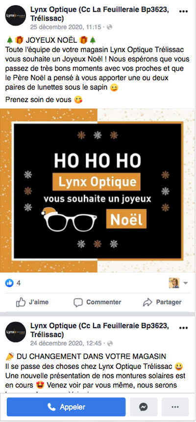 Facebook Lynx optique opticiens - Adékoi communication Périgueux