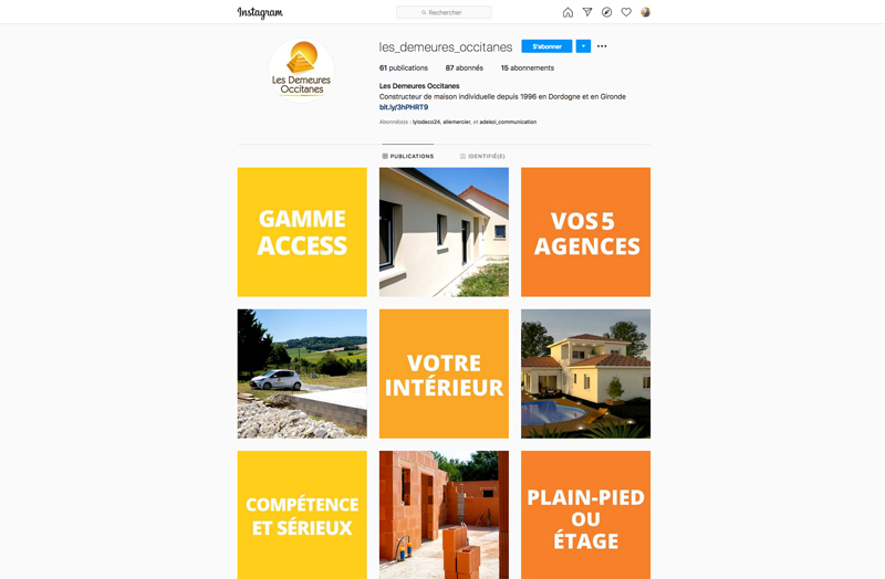 Instagram Demeures Occitanes - constructeur de maisons - Adékoi communication Périgueux