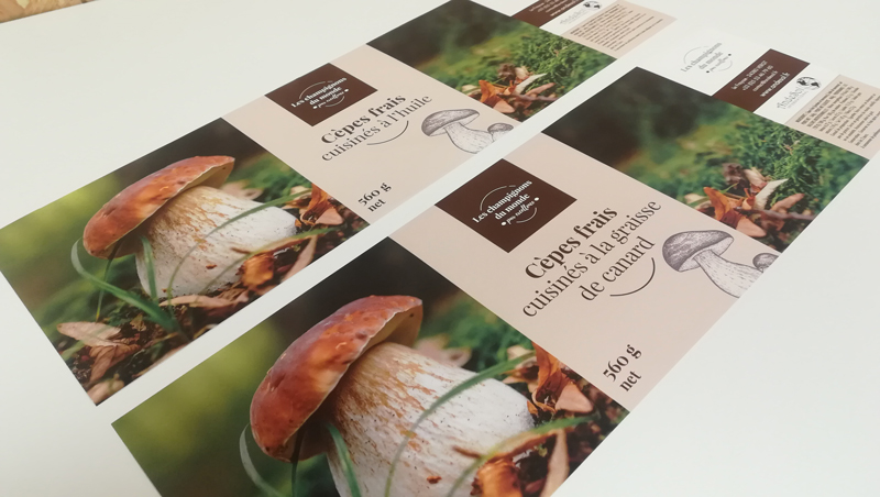 Packaging étiquette Andesol - Grossiste champignons - Adékoi communication Périgueux