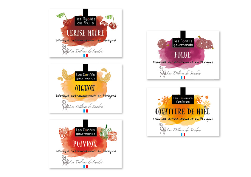 Création packaging Les Délices de Sandra confitures fruits - Adékoi communication Périgueux