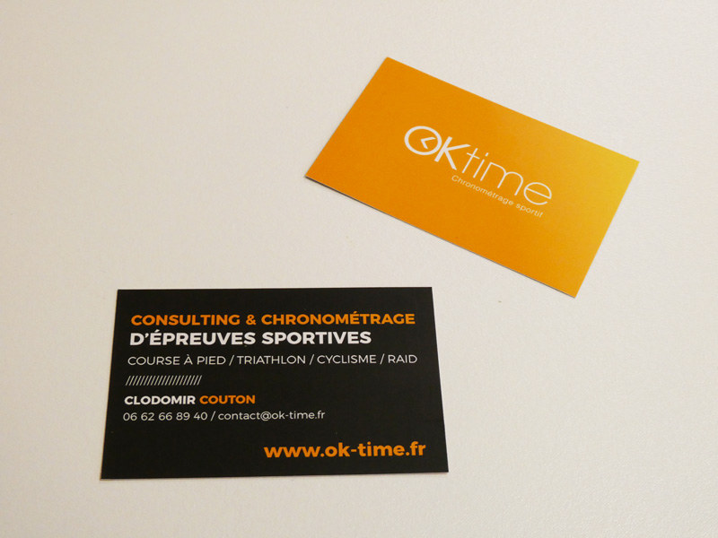 Création carte de visite Ok Time, chronométrage sportif - Adékoi communication Dordogne