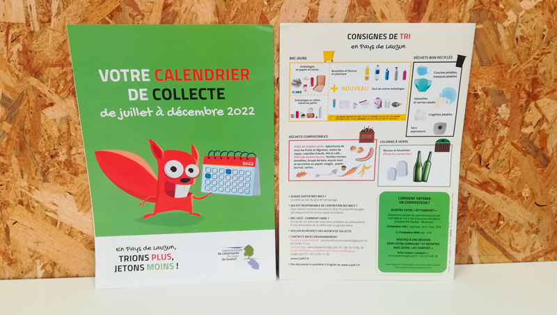 Calendrier Campagne de communication Gestion des déchets - Communauté de communes Pays de Lauzun - Lot-et-Garonne - Adékoi communcation