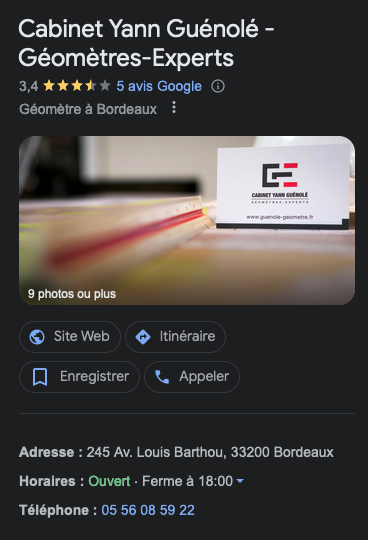 Fiches Google Business Profil : Cabinet Yann Guénolé