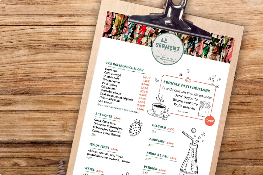 Menu planche en bois
