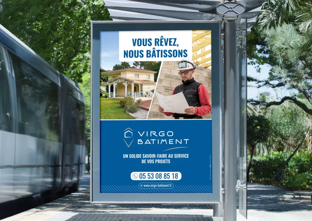 Affiche abribus Virgo Batiment – Entreprise de maçonnerie à Périgueux