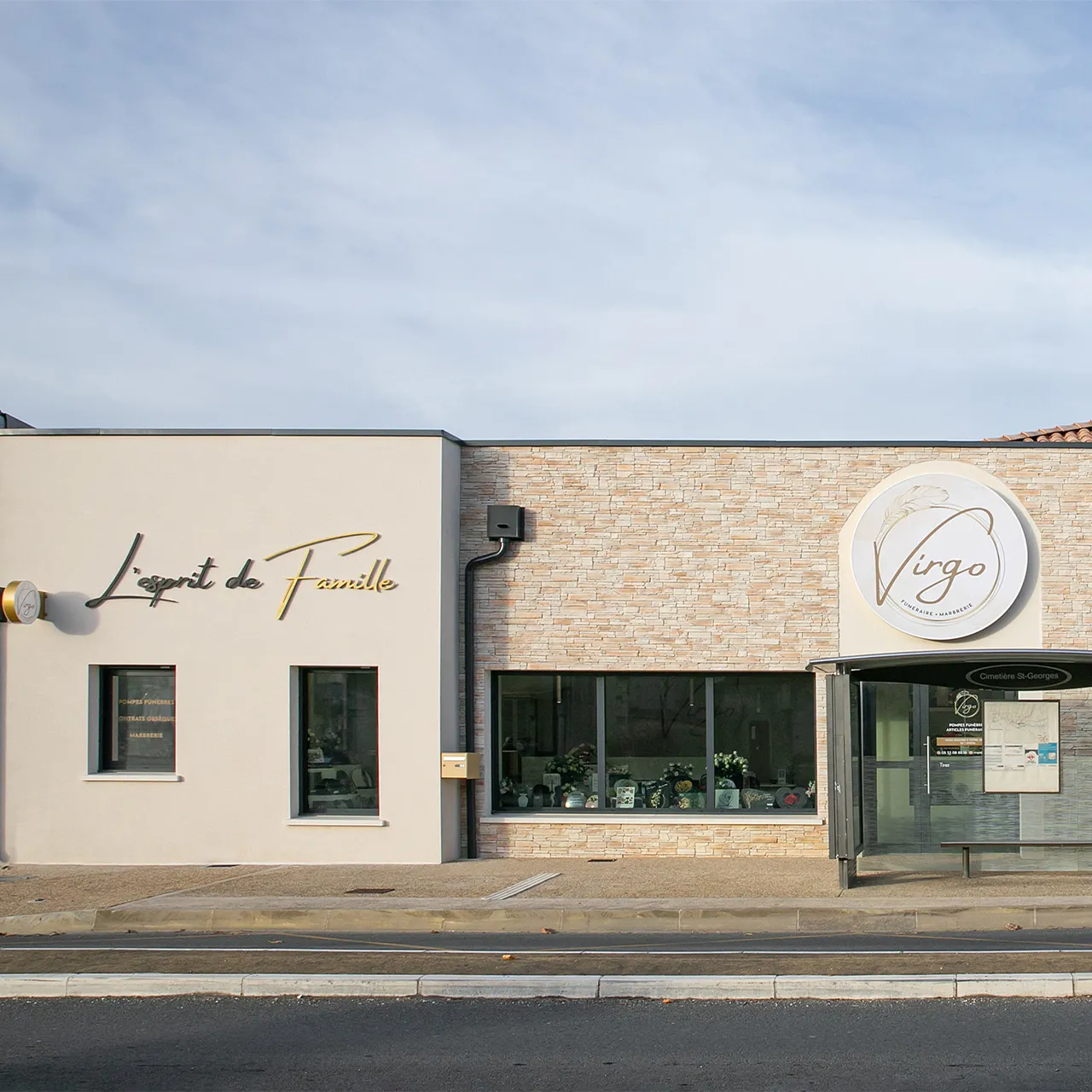 Création signalétique agence Virgo funeraire à Perigueux